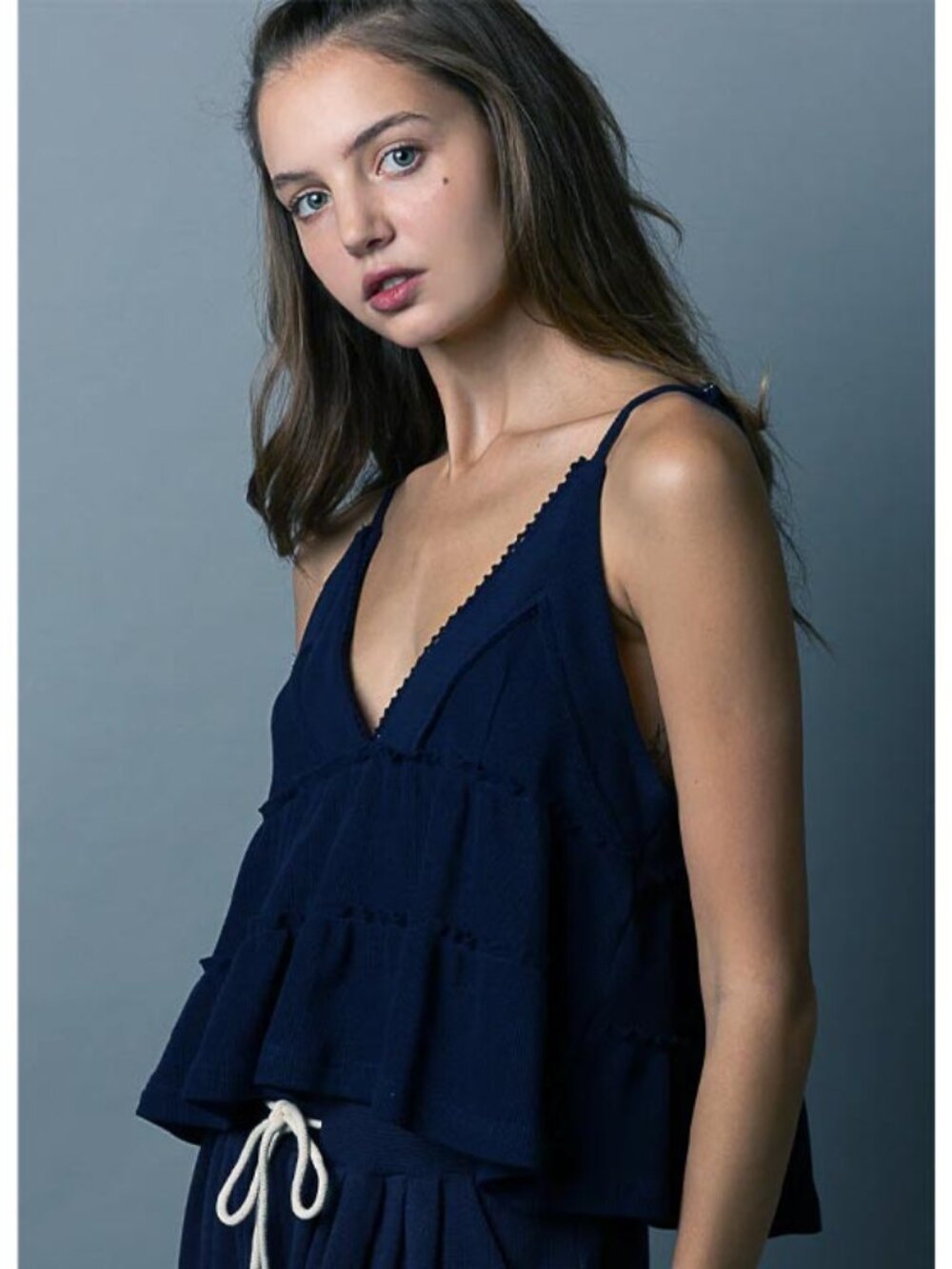 Makayla Waffle Knit Tank in Navy Blue by Pol - Women's Size Large